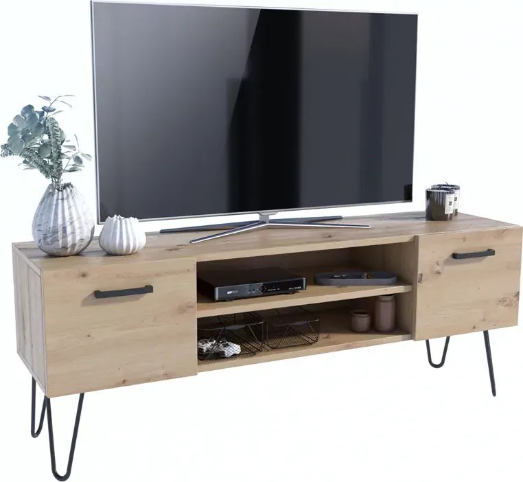 Elior Loftowa szafka RTV w kolorze dąb - Amoris