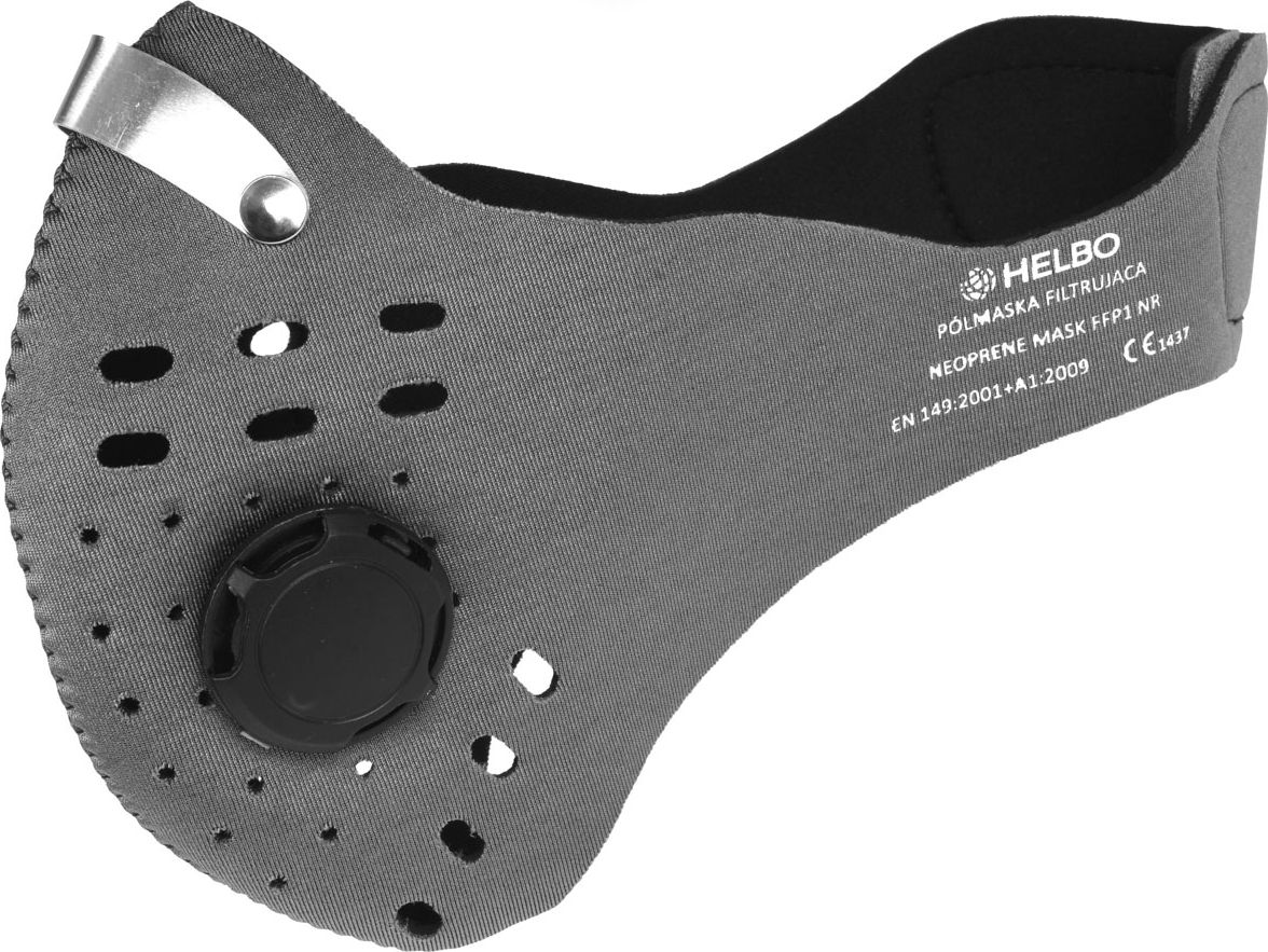 Maska antysmogowa Helbo PÓŁMASKA FILTRUJĄCA NEOPRENOWA FFP1 HELBO SZARA roz. M