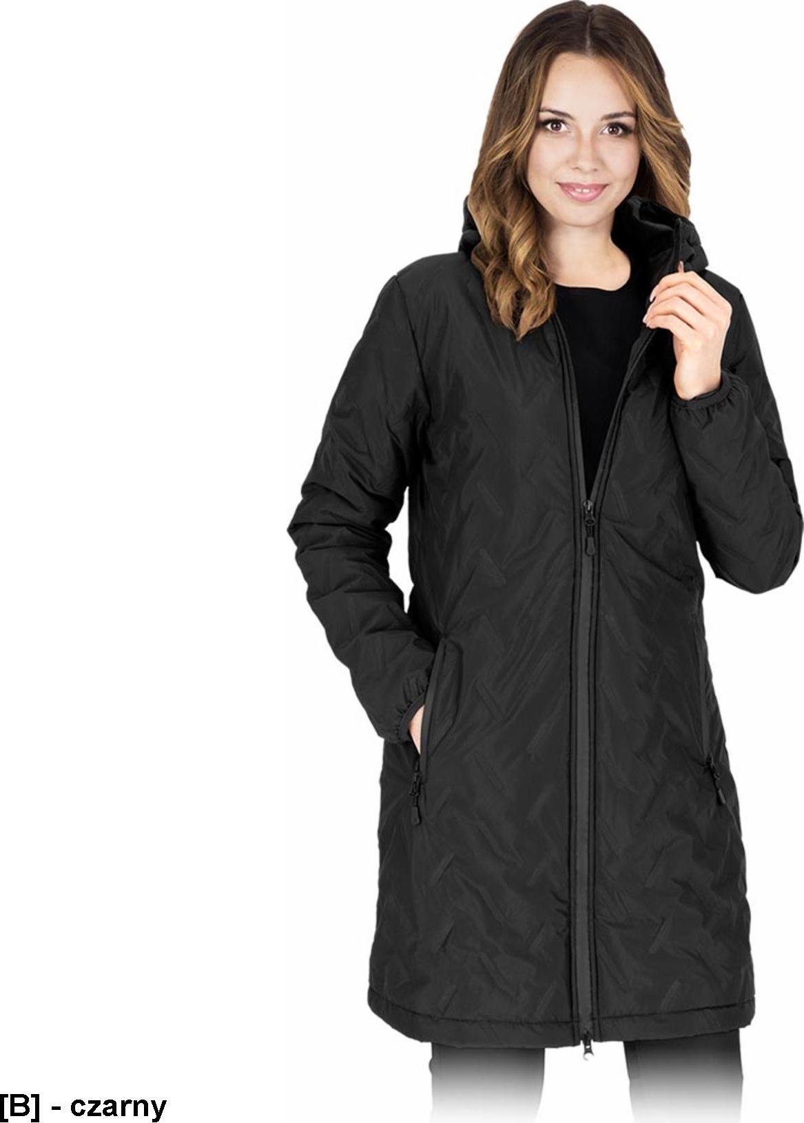 R.E.I.S. ISLA-LJ - Pikowana kurtka ochronna ocieplana kaptur w wersji przedłużanej damska 3 kieszenie stójka obustronny zamek błyskawiczny 100% polies