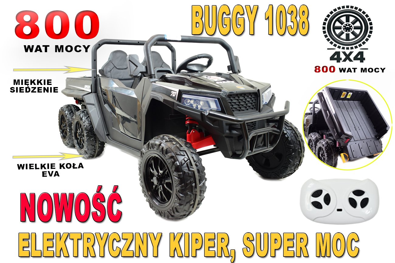 Super-Toys BUGGY 6 KOŁOWY DLA 2 DZIECI, elektryczna wywrotka, miękkie koła, miękkie siedzenie 800 WAT/XB1038