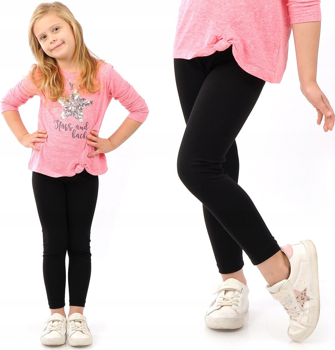 Elastyczne Legginsy Bawełniane Klasyczne Getry Polskie Czarne 116