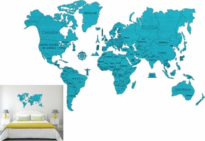 WOODEN CITY Mapa świata rozmiar XXL kolor cyan