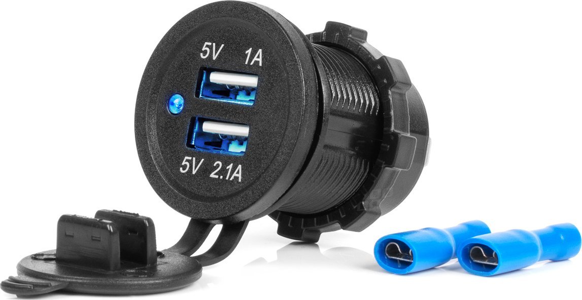 AMiO Ładowarka samochodowa z gniazdami usb wodoodporna 3.1a 2xusb 12v 24v amio-04216
