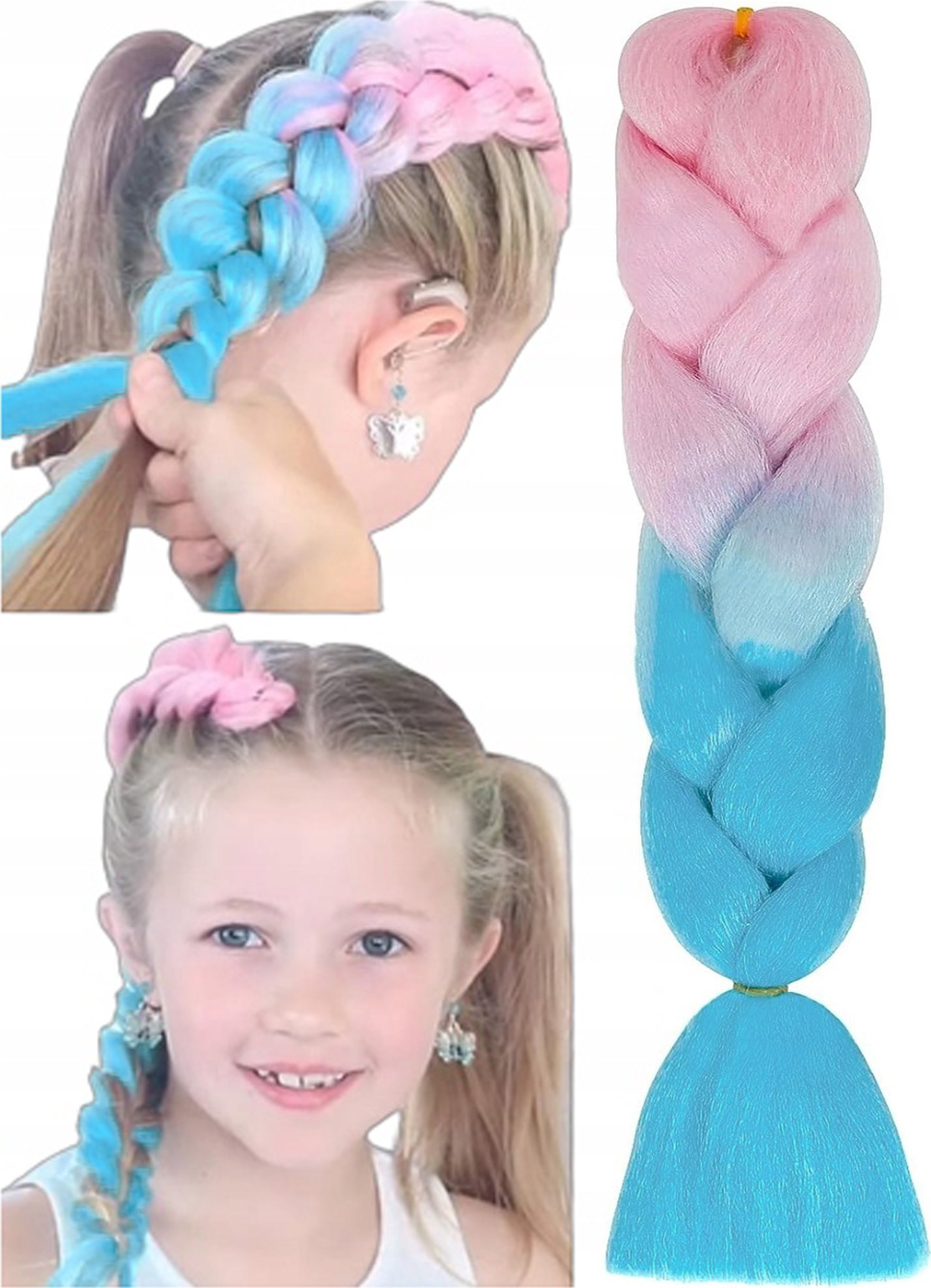 WŁOSY SYNTETYCZNE WARKOCZYKI WARKOCZ RÓŻOWE NIEBIESKIE OMBRE 130 CM WA11