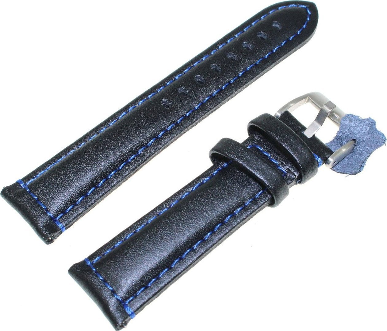 Diloy Skórzany pasek do zegarka 22 mm Diloy 393.22.52 czarny niebieski