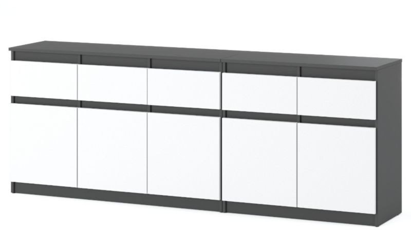 Komoda Do Salonu Pokoju Młodzieżowego Z 5 Szufladami 200cm Szara Biała Mat