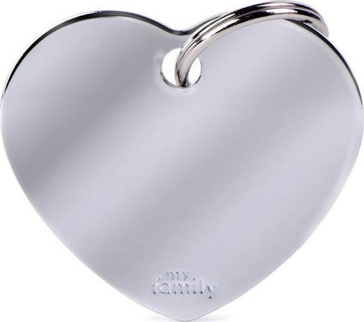 Zawieszka Adresówka Identyfikator z grawerem dla psa i kota serce duże chrom