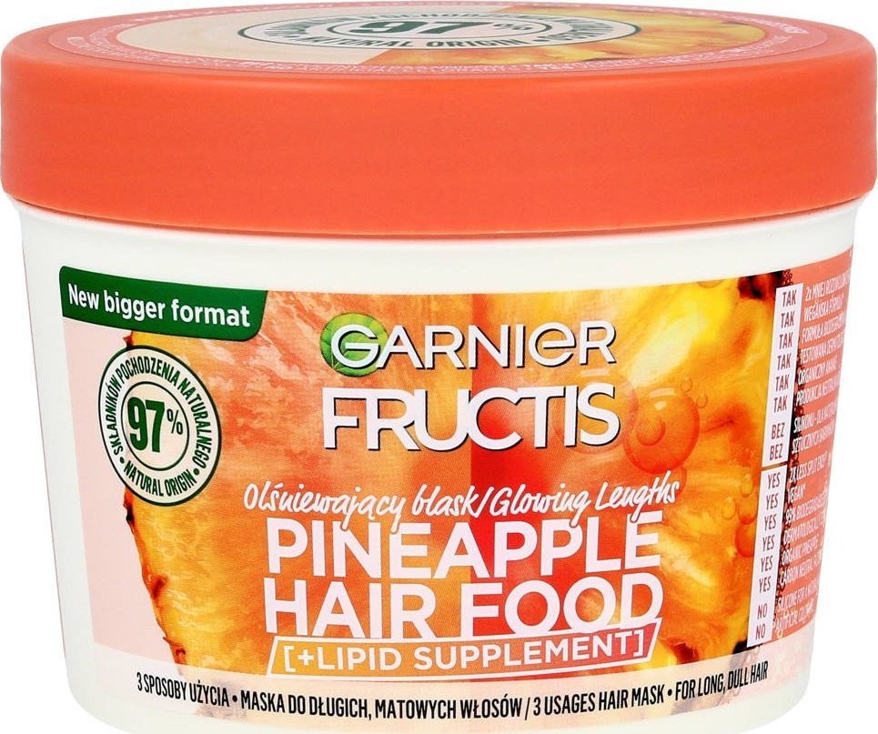 Fructis Hair Food Maska olśniewający blask do włosów długich i matowych - Pineapple 400ml