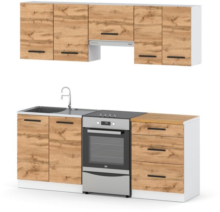 Zestaw Kuchenny Nowoczesny Modułowy Z Blatem Drewniany Mały 2m Biały Wotan