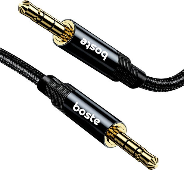Boste Sound Shoelace Series | Kabel Audio, Przewód AUX, Mini Jack 3.5mm - Mini Jack 3.5mm, Pozłacany, Hi-Fi, 1m , Czarny