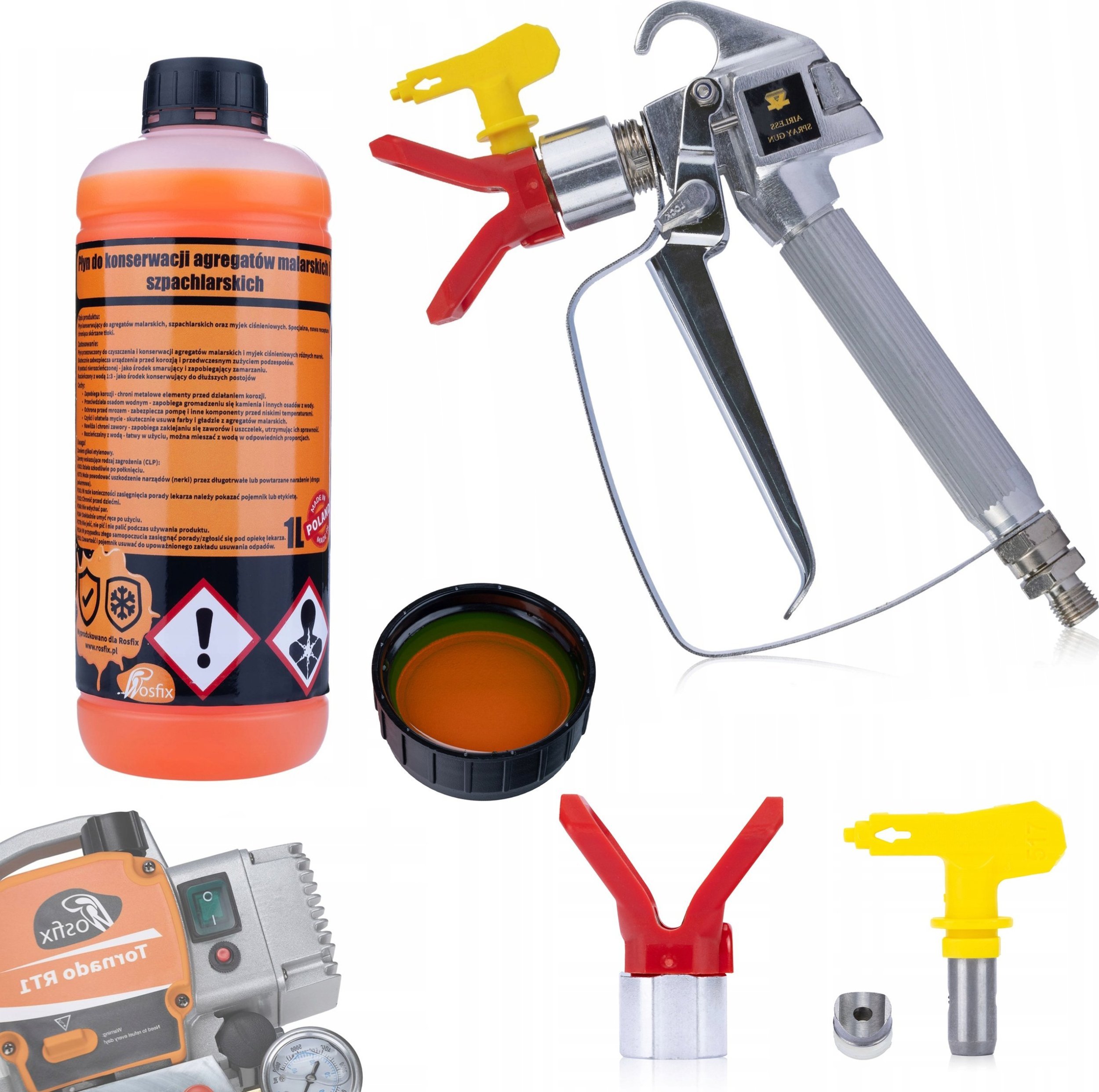 Rosfix PŁYN KONSERWUJĄCY 3W1 1L + PISTOLET MALARSKI Z DYSZĄ 517 I OSŁONĄ DYSZY