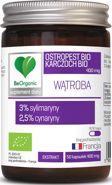 Beorganic Ostropest + Karczoch Bio 400Mg 50 Kaps. Syrimaryny Cynaryny Beorganic Medicaline Silybum Marianum L. Cynara Scolymus
