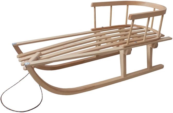 Sanki drewniane z oparciem i sznurkiem