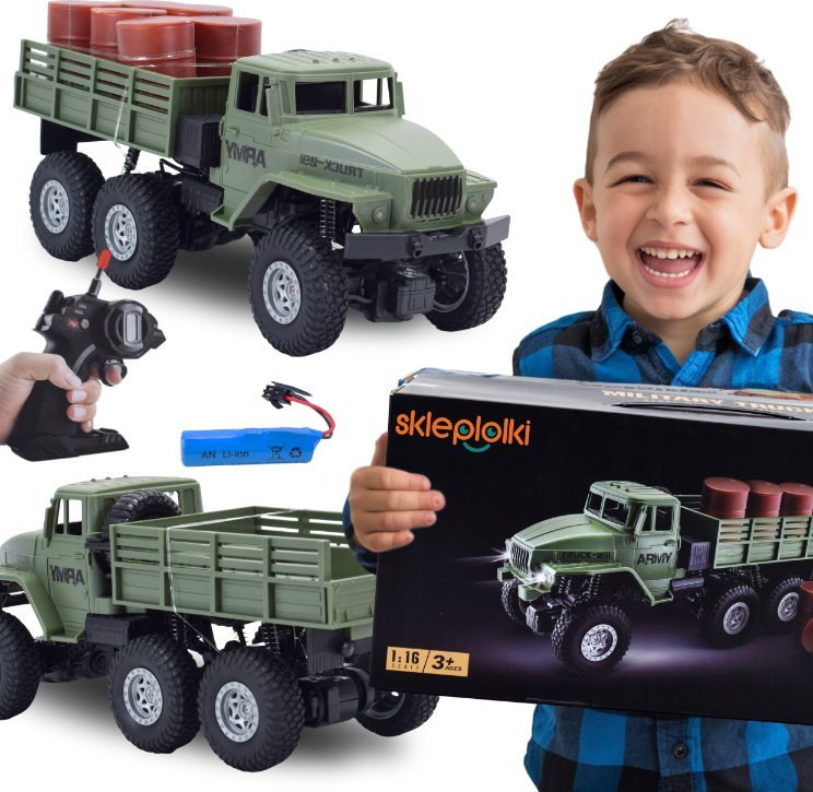 Skleplolki WOJSKOWY DUŻY SAMOCHÓD URAL MODEL NA PILOT ZDALNIE STEROWANY ŚWIECI DŹWIĘK