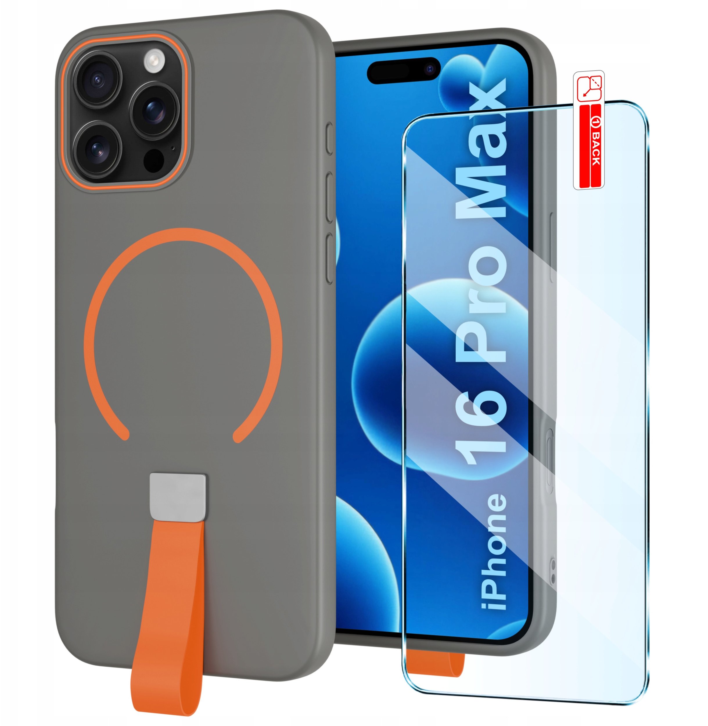 Etui z Paskiem na palec Matowe do iPhone 16 Pro Max |do MagSafe +Szkło