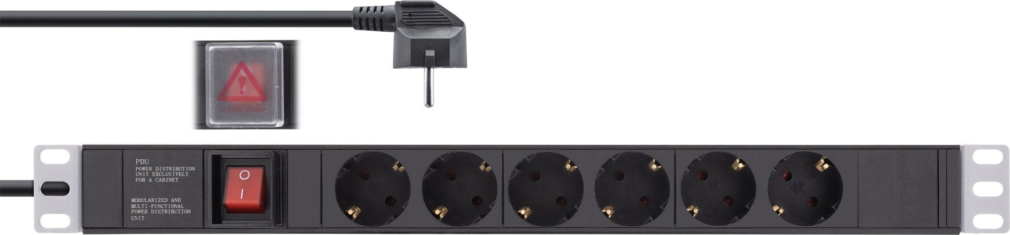 InLine 19" socket strip, 6-way protective contact, with switch, 2m, black