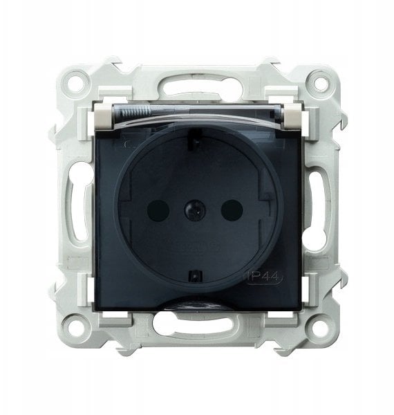 SZAFIR Gniazdo bryzgoszczelne z uziemieniem schuko IP-44 wieczko przezroczyste kaszmirowy beż GPH-1ZS/m/83/d