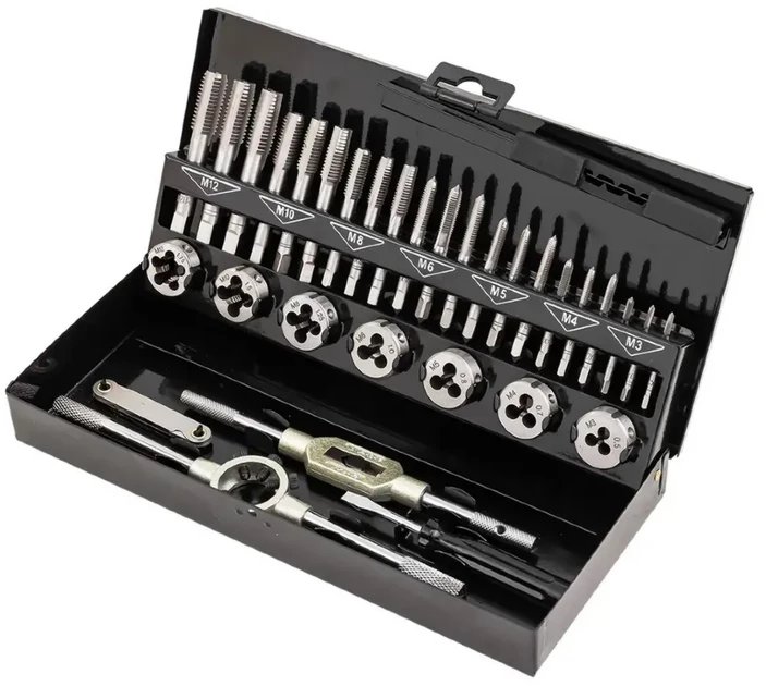 Zestaw gwintowników i narzynek 58el. (M2-M12) metalowa walizka
