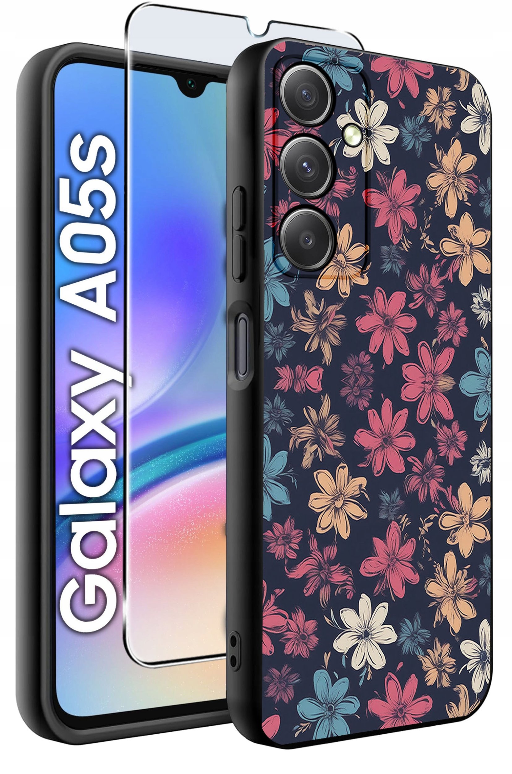 ETUI do Samsung A05s WZORY | SILIKONOWE MATT CASE + SZKŁO 9H