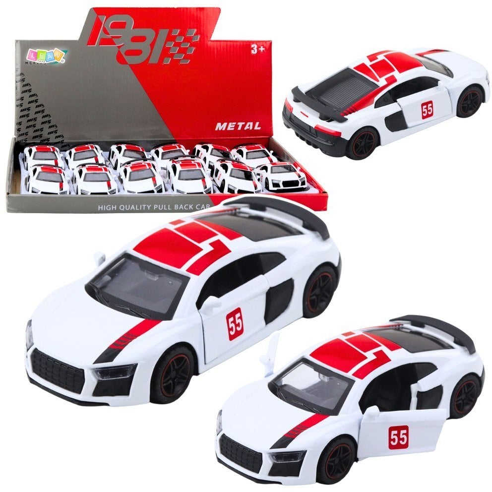 Samochód Sportowy Metalowy Napęd Pull Back Światła Dźwięki Biały 1:43