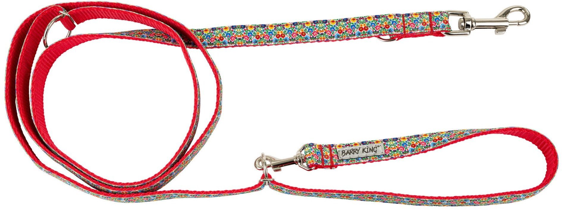 Smycz dla psa, wz�r folk, regulowana, ta�ma, 25MM/220CM czerwona