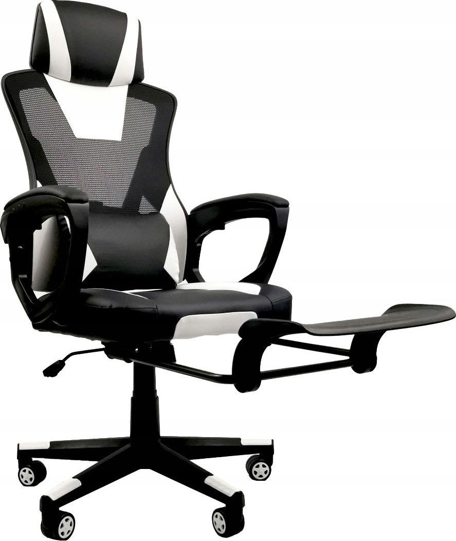 Fotel kontrast Fotel biurowy gamingowy obrotowy dla graczy + podnóżek czarny biały