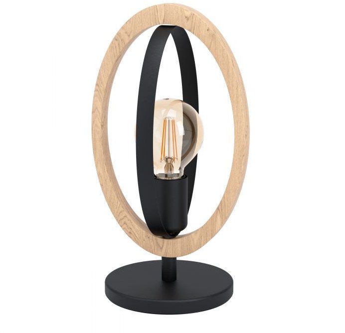 Table lamp EGLO Basildon, 1 x E27, 40W, black/wood color, 19 x 16 x 34.5 cm