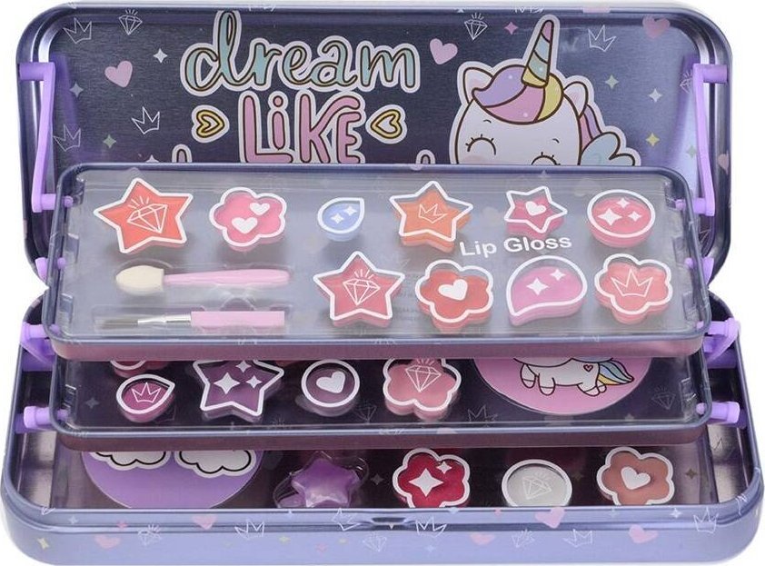 Unicorn Makeup Case Triple Layer Beauty Tin zestaw kosmetyków do makijażu dla dzieci
