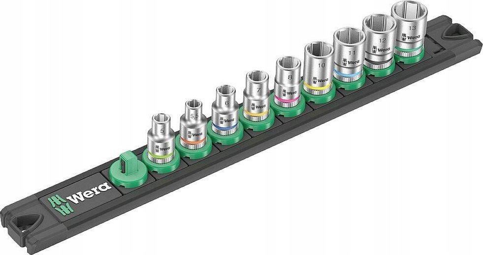 Wera Wera A 4 socket magnet strip Zyklop socket set 1/4 (black/green, 9 pieces)