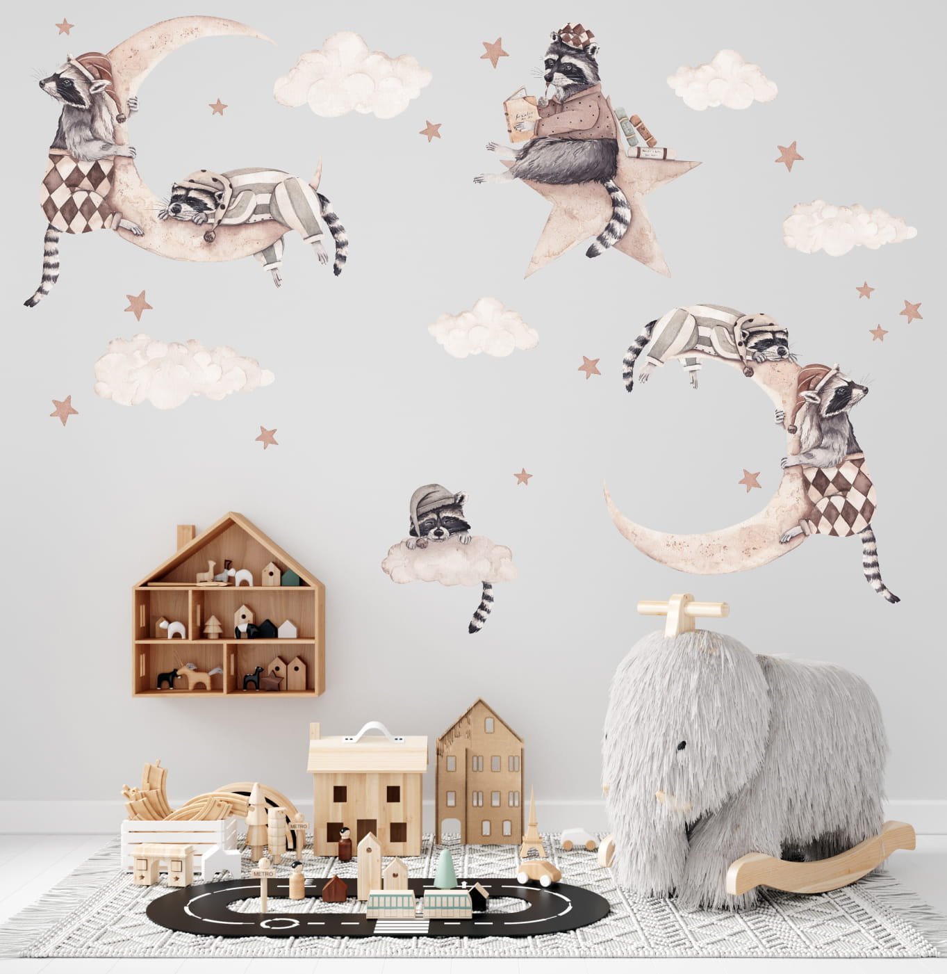 Mała Pracownia DK Retro Sleepy Raccons - naklejki dla dzieci