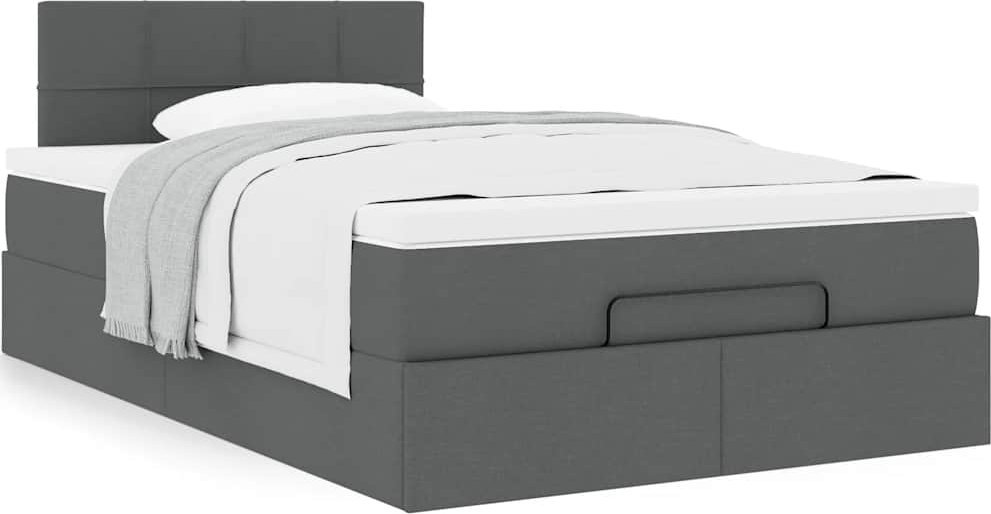 Rama łóżka otomana z materacem, szara, 120x190 cm, tkanina