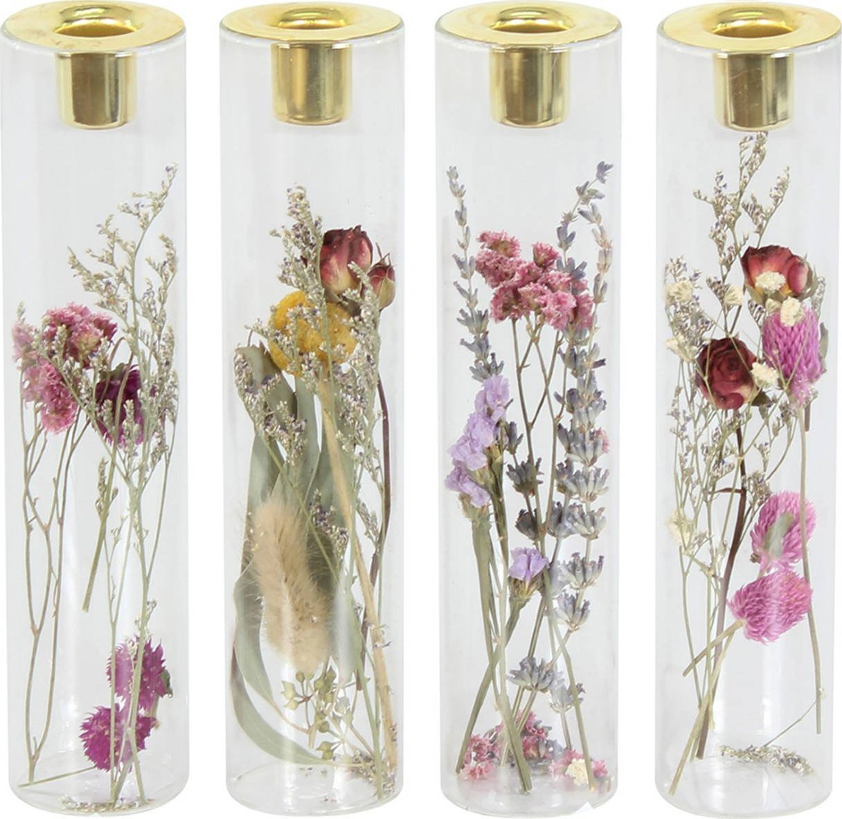 Tajemniczy ogród Świecznik szklany suszone kwiaty 23 cm