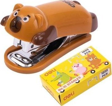 Zszywacz do 15 kartek zszywki 10 miś brązowy DELI