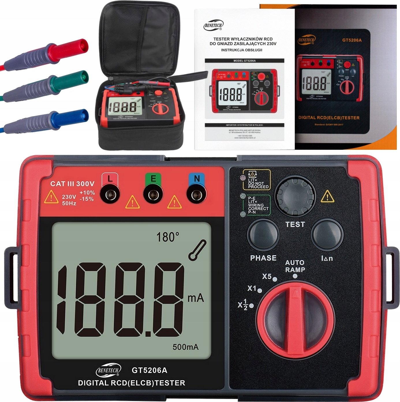 MIERNIK TESTER WYŁĄCZNIKÓW RCD GNIAZD ZASILAJĄCYCH