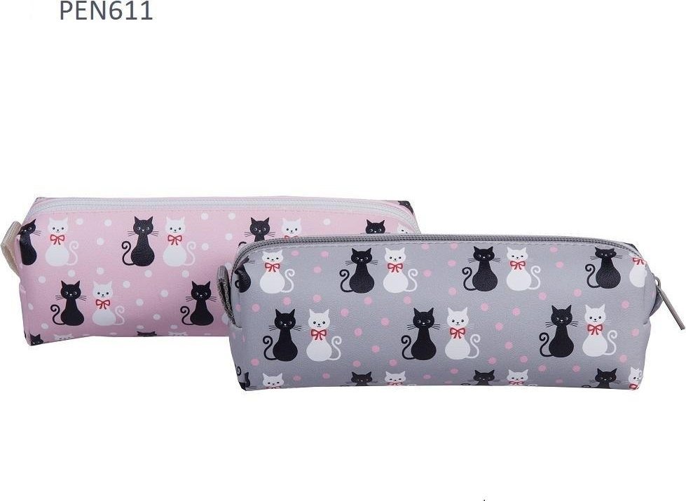 Piórnik jednokomorowy biały i czarny kotek MIX