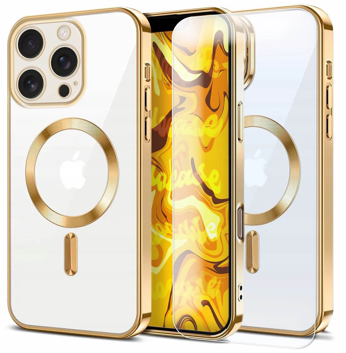 Etui Do Magsafe Do Apple iPhone 16 Pro (Złote, Wzmacniane, Plecki) Szkło