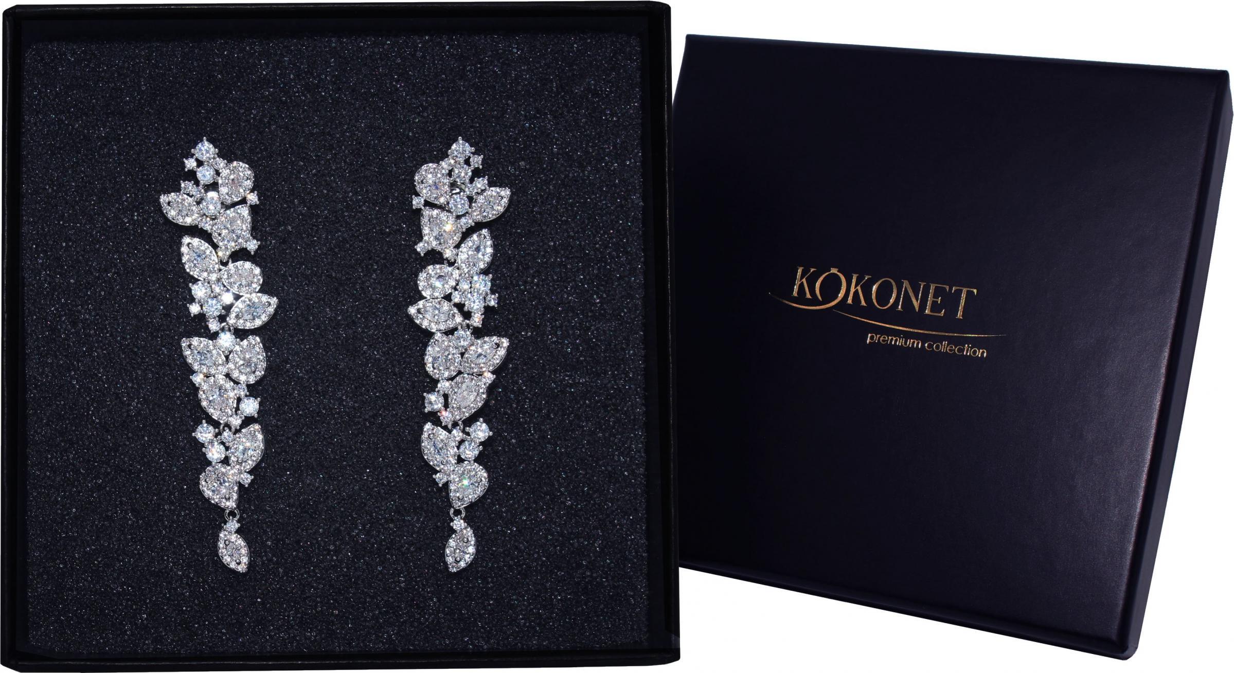 KOKONET Kolczyki ślubne eleganckie listki kwiat SREBRNE swarovski