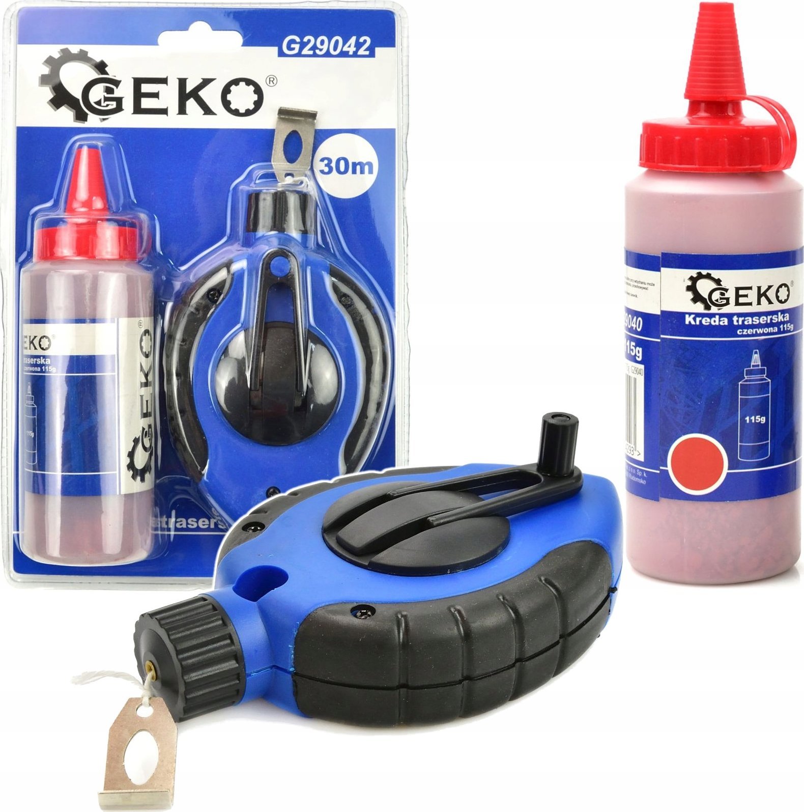 Geko Sznurek traserski 30m + kreda 115g czerwona