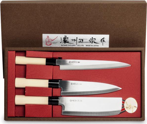 Satake Zestaw 3 noży japońskich Houcho - Sashimi + Santoku + Nakiri - Satake Cutlery