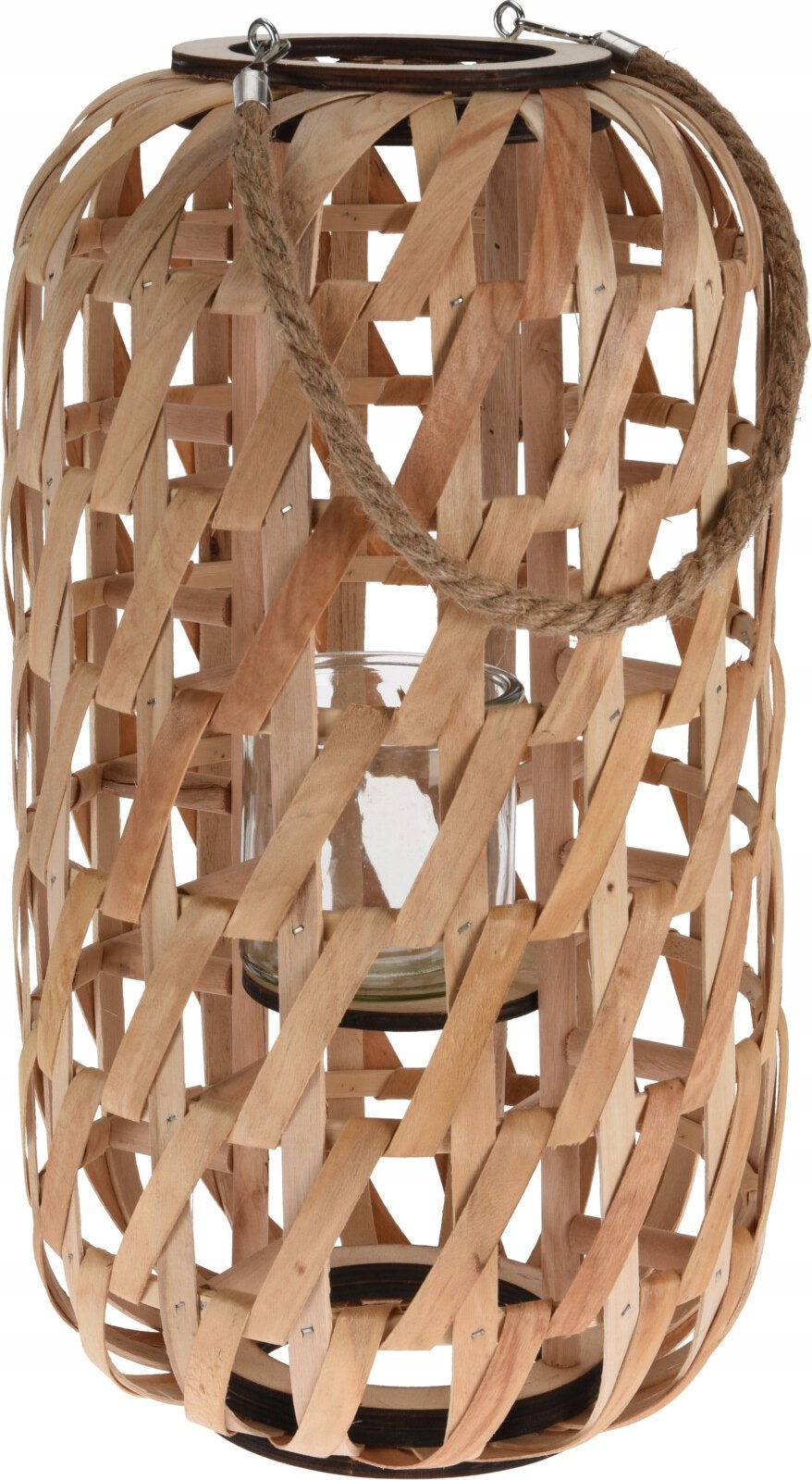 Home Styling Collection Drewniany lampion, minimalistyczna plecionka i uchwyt ze sznurka