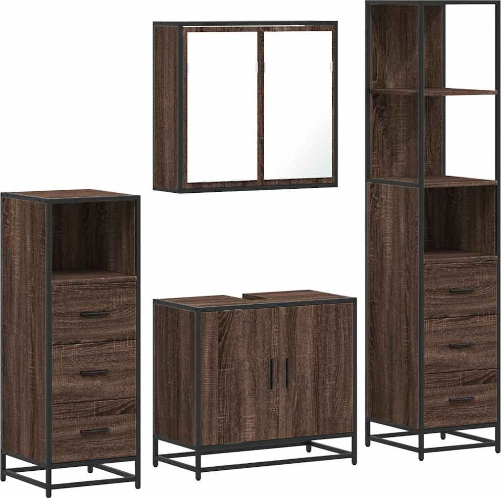 4-częściowy zestaw mebli łazienkowych, brązowy dąb