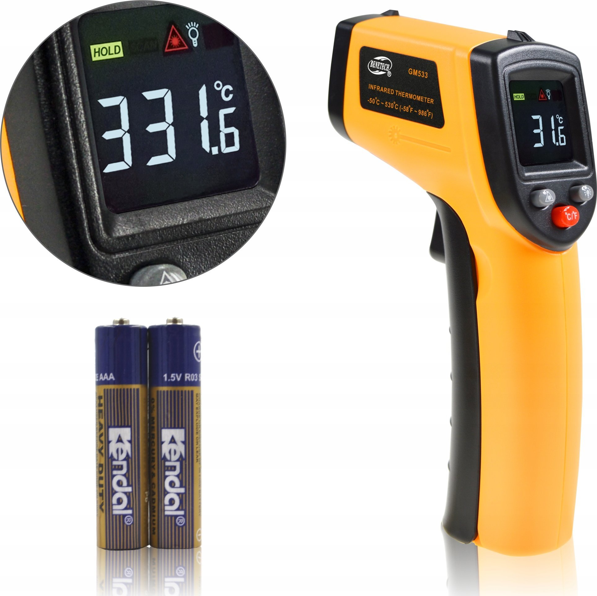 Pirometr - termometr laserowy Od-50 Do 530C BENETECH Pomarańczowy