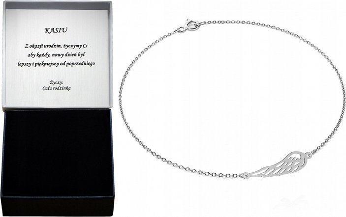Radziszewska Jewellery Bransoletka Srebrna na Nogę Skrzydło Anioła 925 Kryształy Prezent DEDYKACJA