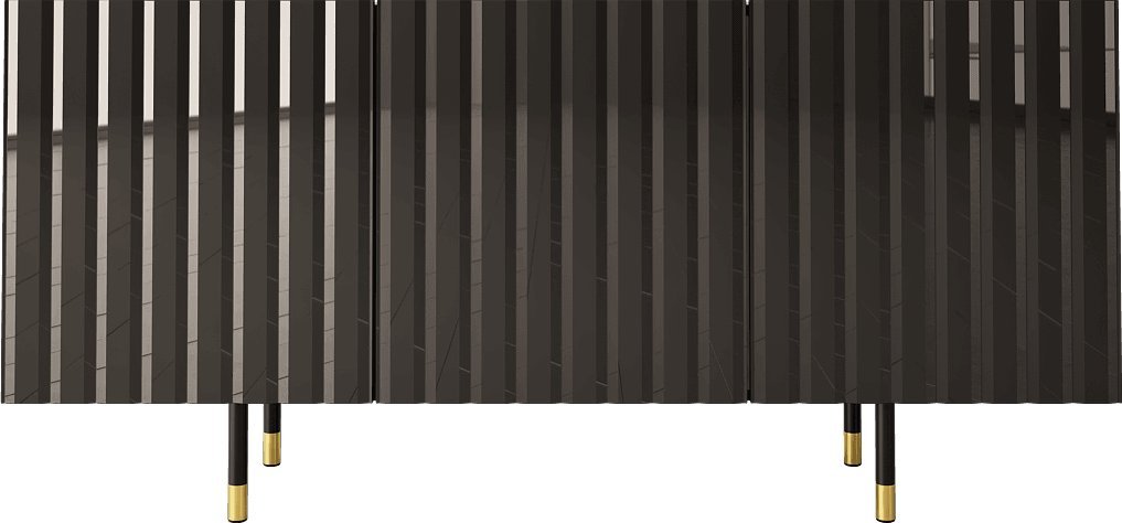 MEGSTYL KOMODA 160CM PILAR 03 Czarny mat - Czarny połysk