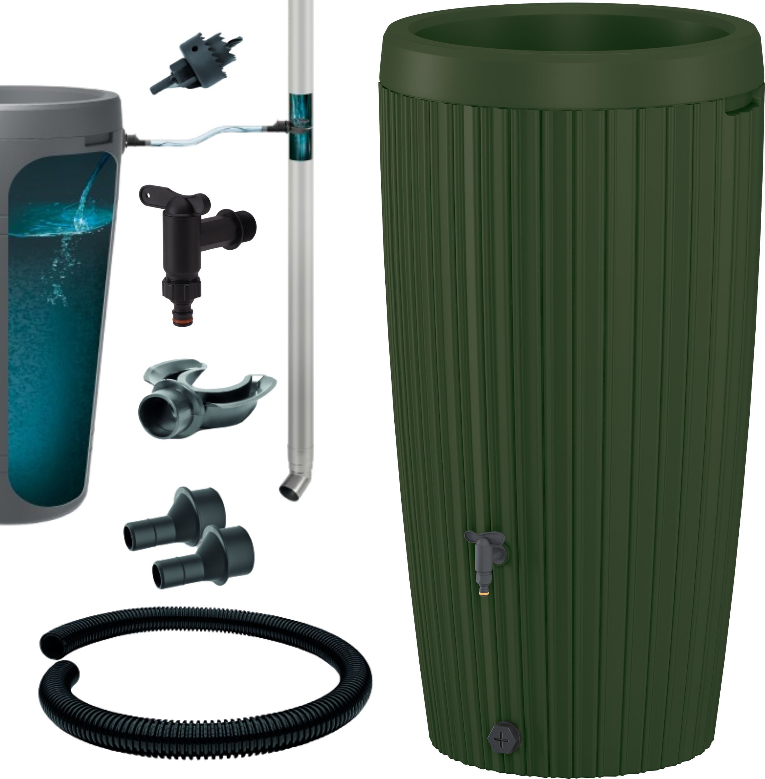 Zbiornik na deszczówkę Mika 240l Beczka na wodę + zestaw przyłączeniowy