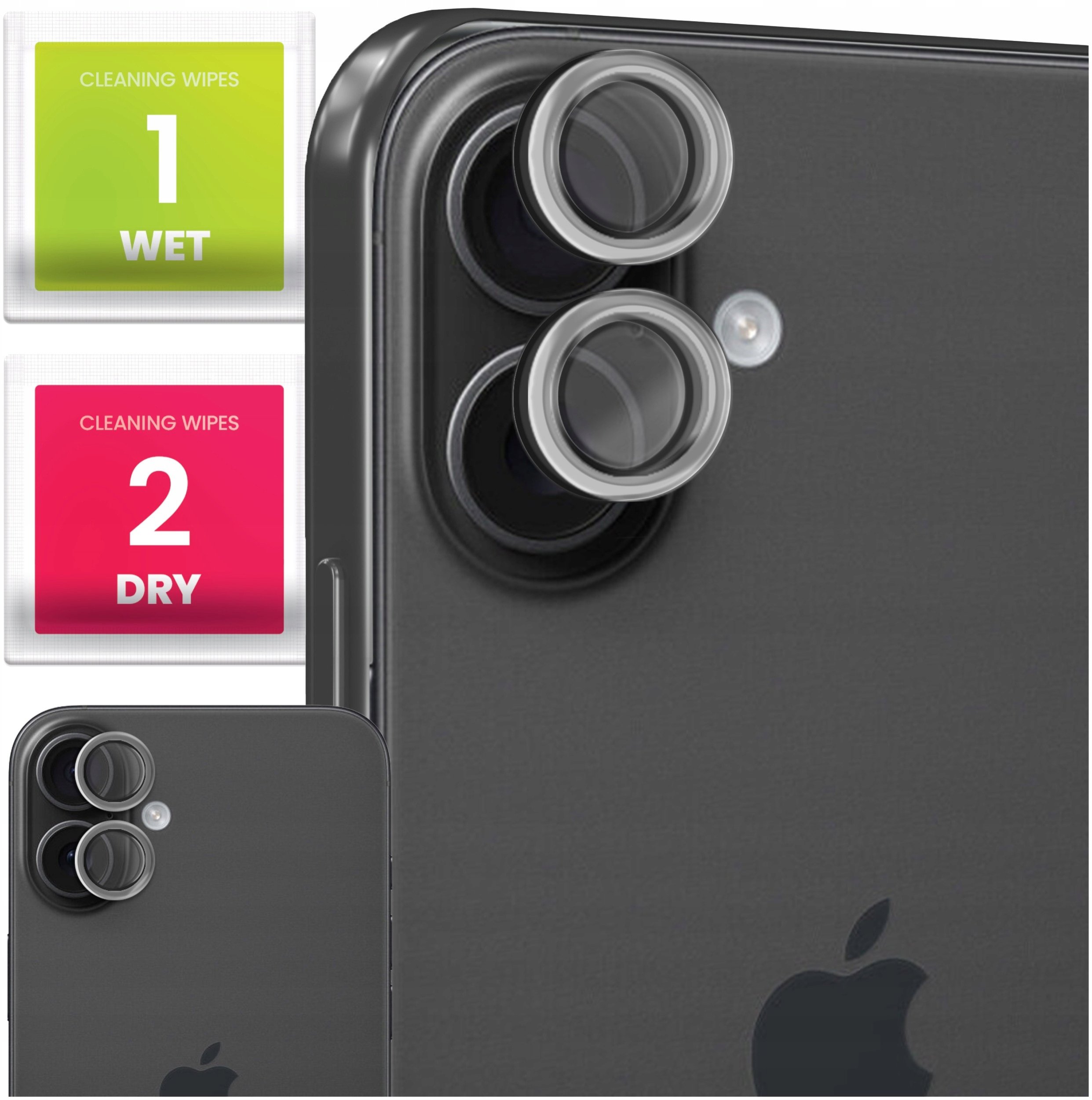 2x Szkło Na Aparat Do Apple iPhone 16 / 16 Plus (Na Obiektywy, Srebrne, 9H)