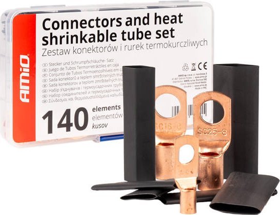 Zestaw konektory oczkowe koszulki termokurczliwe 140 szt. AMIO-04121