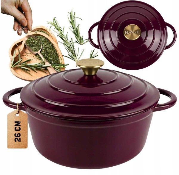 EMALIOWANY GARNEK ŻELIWNY 26cm 5L HAGE EGGPLANT