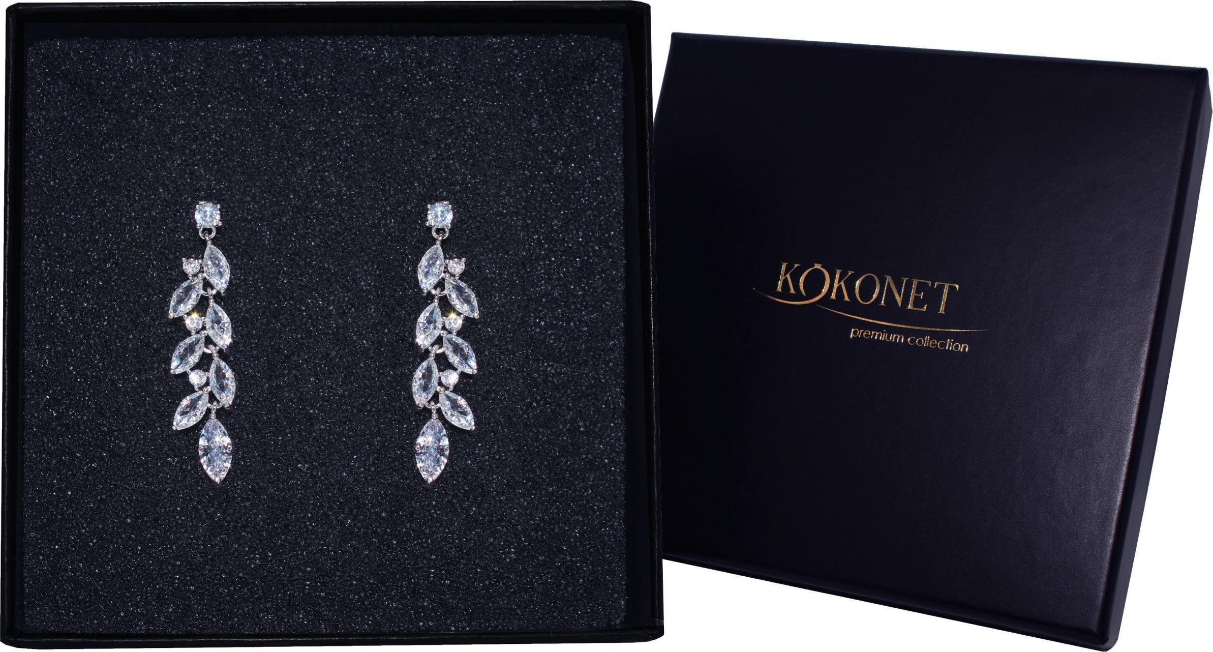 KOKONET Kolczyki posrebrzane ślubne liście długie lekkie