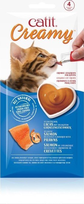 Catit Creamy Salmon & Prawns, mokry przysmak, dla kota, łosoś i krewetki, 4szt/opak